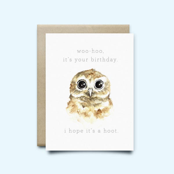 Owl Birthday Card | Birthday Card | Watercolor Card | Owl Card | owl gift, funny birthday card, funny owl card, punny card, cute owl card