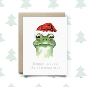 Carte de Noël grenouille « Hoppin' Around the Christmas Tree » | Carte Pour Les Fêtes | Aquarelle | Carte drôle | Carte saisonnière