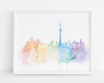 Rainbow Toronto Skyline PRINTABLE INSTANT DOWNLOAD|Toronto Art,Toronto watercolor,toronto painting,toronto gift,toronto printable, skyline