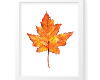 Hoja de arce DESCARGA INSTANTÁNEA IMPRIMIBLE / Arte de la hoja de arce, acuarela de hoja de arce, pintura de hoja de arce, regalo de hoja de arce, arte de hoja de arce, canadiense