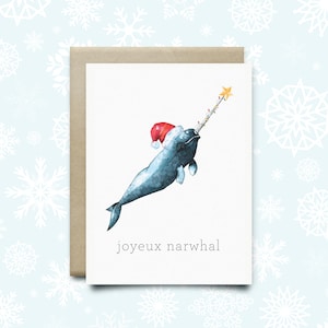 Carte de vacances narval, carte de vacances amusante, Noël mignon, carte de Noël de jeu de mots, carte de Noël drôle, carte de vacances amusante, cadeau de narval, carte de narval