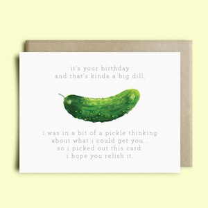 Carte de vœux de cornichon « Kind of a Big Dill » | | de carte d’anniversaire | de carte d’aquarelle Drôle de carte | carte d’anniversaire | cadeau d’amour de cornichons|carte de cornichon