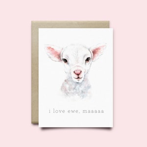 Carte de la fête des Mères. J’aime la brebis, maaa » | Carte de maman, carte d’aquarelle, carte drôle, carte de mouton, carte d’agneau, carte d’anniversaire de maman, carte pour maman, carte mignonne