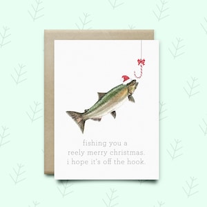 Carte de vœux poisson, carte de vœux drôle, Noël mignon, carte de Noël de jeu de mots, carte de Noël drôle, carte de vœux drôle, cadeau de pêche, carte de pêche