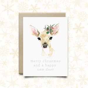 Carte de Noël cerfs " Joyeux Noël Joyeux nouveau cerf " | Carte vacances | Carte aquarelle | Carte drôle | Cadeau de Noël | Carte saisonnière