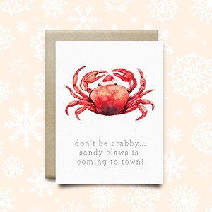 Carte de vacances de crabe, carte de noël de crabe, carte de Noël mignonne, carte de Noël drôle, griffes de sable, carte de chirstmas de punny, crabe drôle,