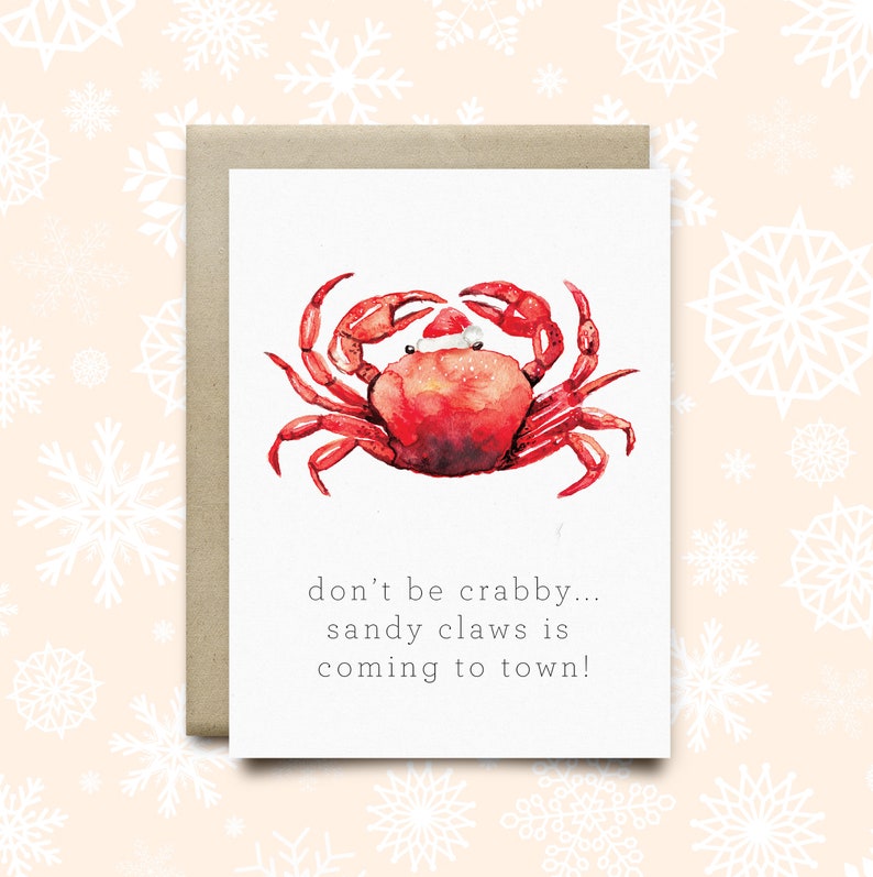 Crab Holiday Card Crab Christmas Cardcute Christmas Etsy