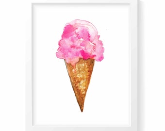 PRINTABLE Ice Cream INSTANT DOWNLOAD| Ice Cream art,Ice Cream watercolor,Ice Cream painting,Ice Cream artwork,Ice Cream cone artwork
