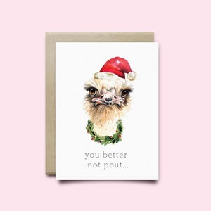 Carte de vœux autruche, carte de vœux drôle, Noël mignon, carte de Noël de jeu de mots, carte de Noël drôle, carte de vœux drôle, Noël autruche