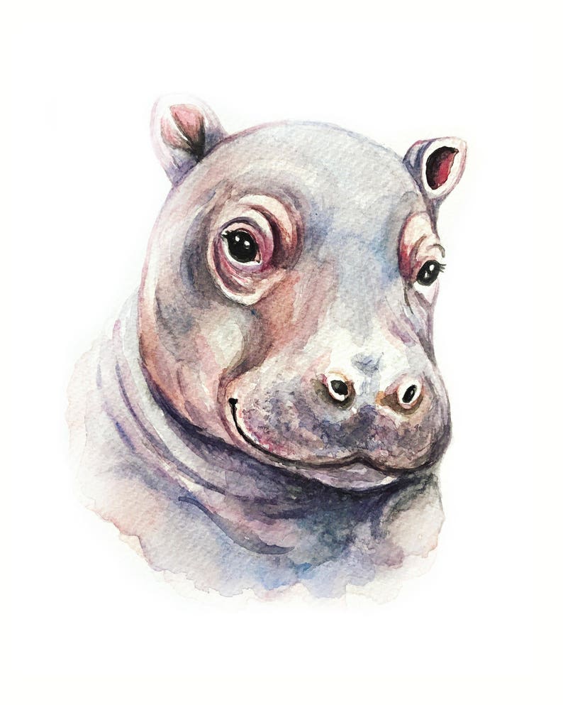 Baby Hippo Watercolor Print Art print Nursery Art Safari Etsy