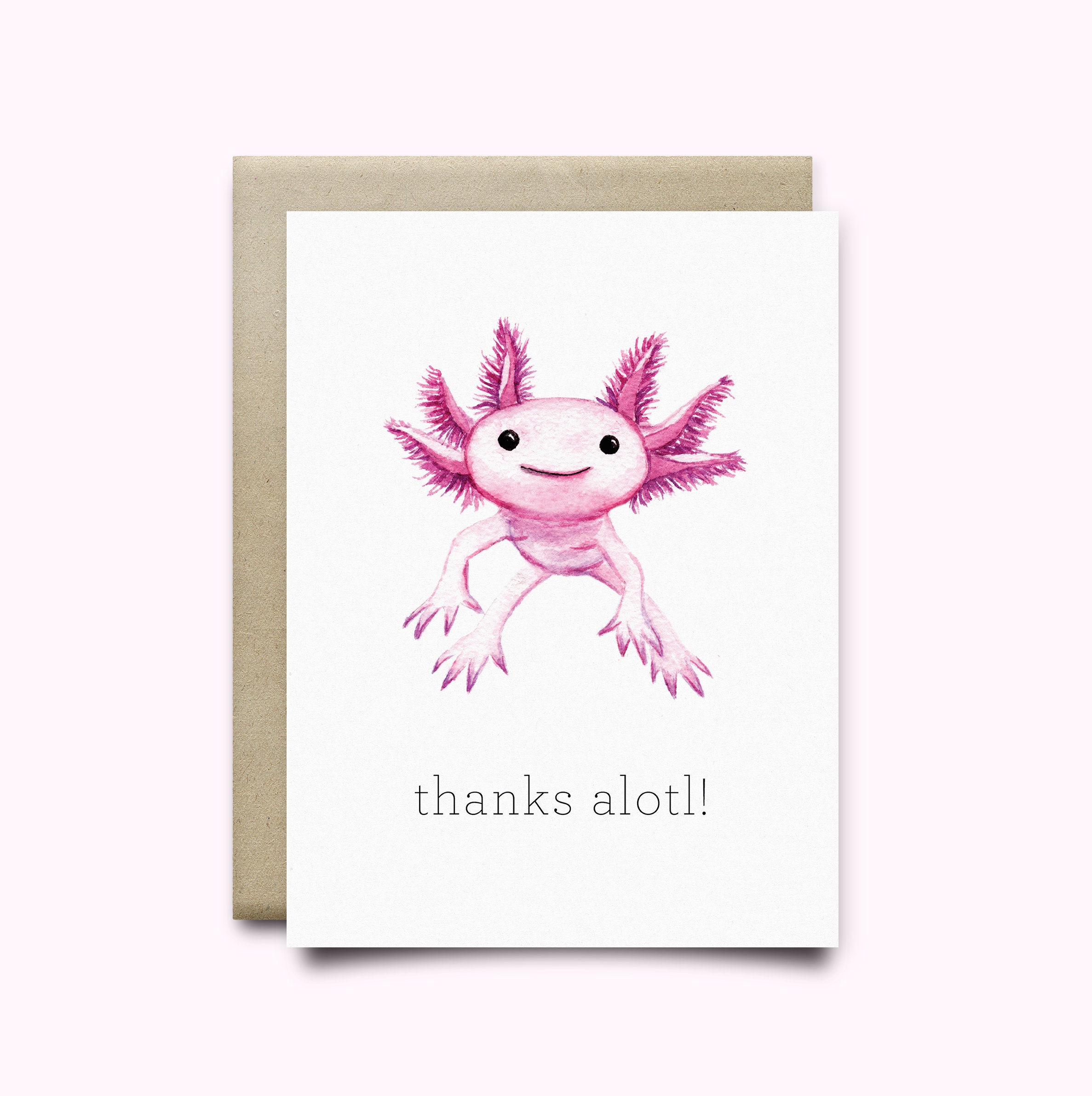 Thanks Alotl Watercolor Greeting Card. | Thank You Card,axolotl