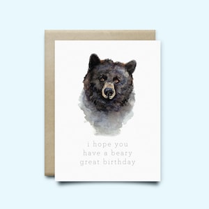 Carte de vœux ours « J’espère que vous avez un grand anniversaire Beary » | Carte d’anniversaire | Carte aquarelle | Carte drôle