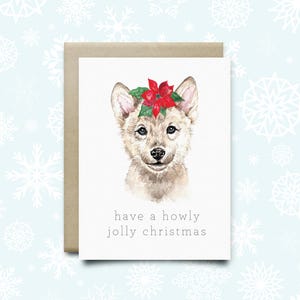 Carte de Noël wolf « Howly Jolly » | Carte vacances | Carte aquarelle | Carte drôle | Carte loup | Cadeau de Noël | Carte saisonnière