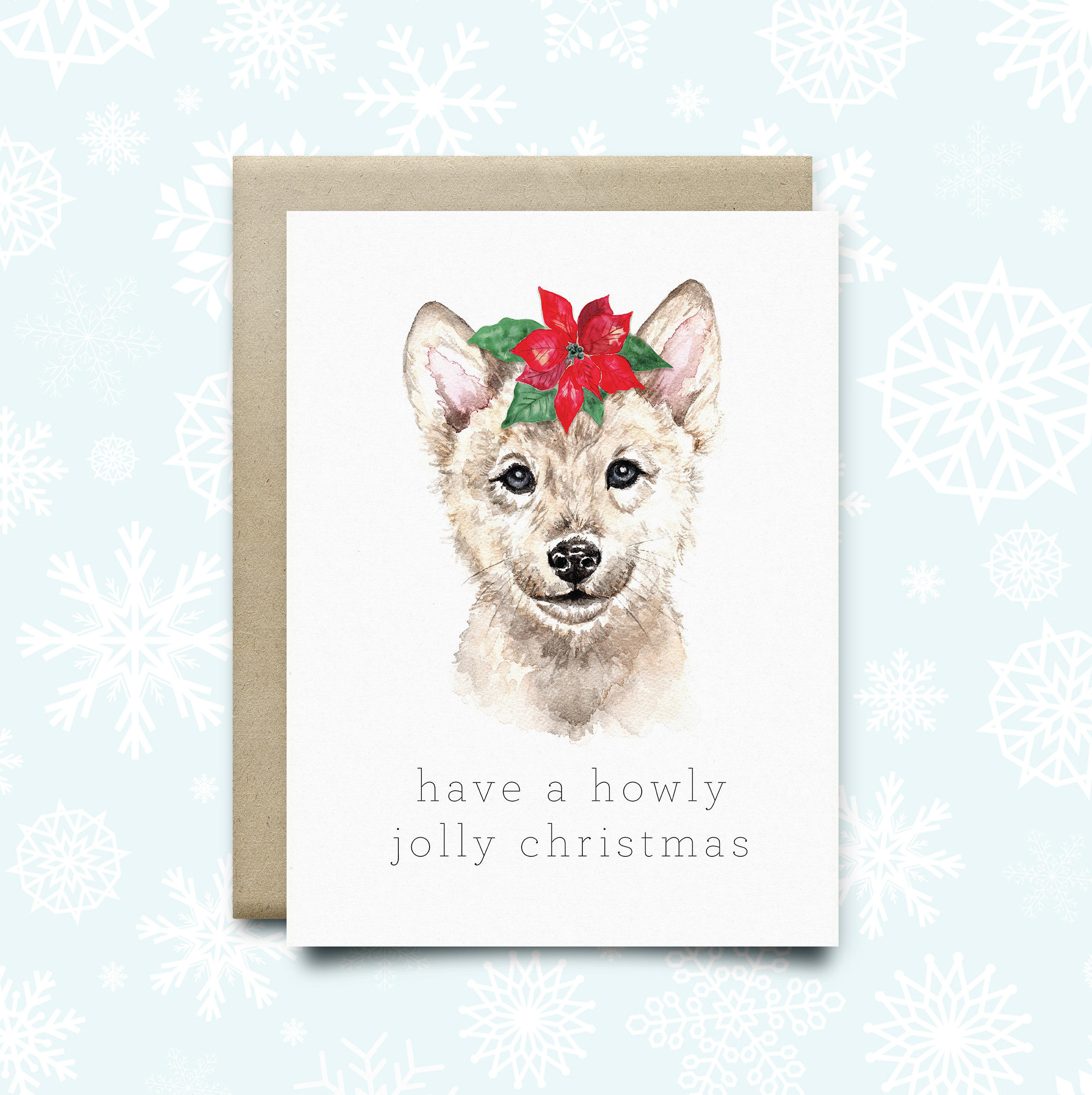 Wolf Christmas Card howly Jolly Holiday Card Etsy Canada