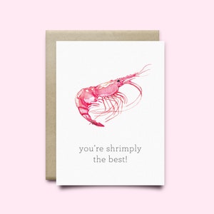 Carte de voeux crevette, You're Shrimply the Best, carte de remerciement, carte drôle, carte de petit garçon, carte d'anniversaire, Saint-Valentin drôle, carte d'amour, crevette