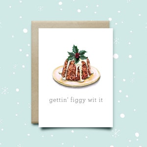 Figgy Pudding Holiday Card, carte de vacances amusante, Noël mignon, carte de Noël de jeu de mots, carte de Noël drôle, carte de vacances amusante, pudding aux figues,