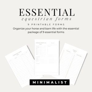 Minimalist Equestrian Essential Forms Pack! Calendar, Farrier, Veterinary, Goals, Training and more! Undated Print or Digital 8.5x11