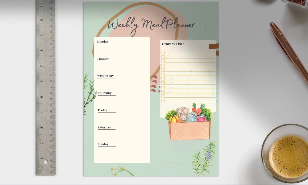 Printable Instant Download Weekly Meal Planner Template, Digital ...
