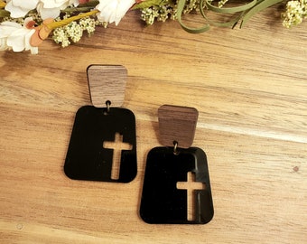 Square Cross Earrings - Black