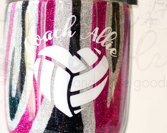 Volleyball Zebra inspired Stainless Steel Insulated Tumbler, Zebra, Safari, Horse, Pink, Silver, Black, holographic, safari, glitter,