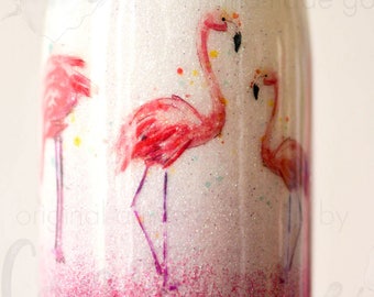 Glittered Watercolor Flamingo Tri-Color Water Bottle, Flamingo Art, Flamingo Gift, Flamingo Mug, Flamingo Tumbler, Flamingo Decor