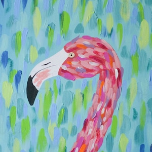 Flamingo Abstract Painting, READY TO SHIP! 18&quot; x 24&quot; Original Acrylic on Stretched Canvas