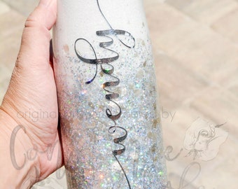 Silver Ombre Name Glitter Tumbler OR Water Bottle, Silver Glitter, Monogram Name Tumbler, Select your size from the drop down menu