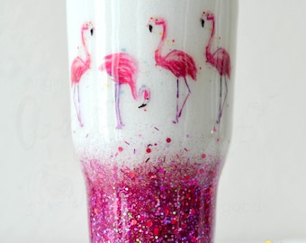 In a Flock of Pigeons be a Flamingo Tumbler OR Water Bottle, Flamingo Tumbler, Glitter Tumbler, Flamingo Gift, Flamingo Tumbler, Watercolor