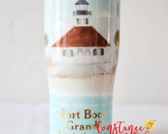 Faro di Port Boca Grande dipinto a mano, regalo, bicchiere, senza glitter, fatto a mano, regalo faro, decorazione faro, regalo oceano, decorazione oceano