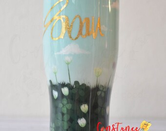 Memorial Signature Flower Tumbler, Four Leaf Clovers, Clover Chain, Memorial Tumbler, Tribute Tumbler, Commemorative Gift, Memorial Gift