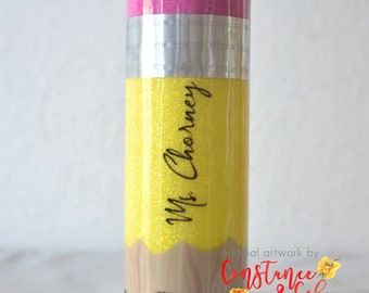 Custom Teacher Pencil Tumbler, Personalized Teacher Tumbler, Hand Painted Pencil, *Available in Multiple Sizes, Teacher Tumbler, Pencil Gift