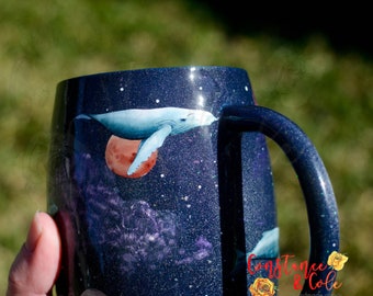 READY to SHIP! Space Whales, Stainless Steel Insulated Mug with lid! Whales, Space, Planets