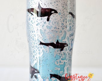 Bubble Orca Killer Whale Glacier Tumbler, Stainless Steel Insulated Tumbler, Orcinus orca, Ocean Mammals, AVAILABLE in a variety of sizes