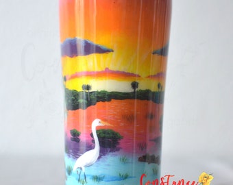 Florida Sunset in the Swamp, Hand Painted Tumbler, Original Artwork, Available in multiple sizes