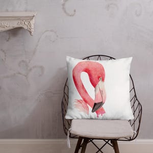 Watercolor Flamingo Premium 22&quot; Square Pillow, Watercolor Flamingo, Flamingo Art, Flamingo Decor,