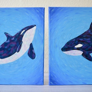 Hand Painted Orca Killer Whale Acrylic Paintings - You will receive THESE TWO paintings, Ocean, Orca, Killer Whale, Ocean Mammal