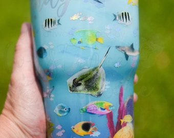 Ocean Stainless Steel Tumbler, Coral Reef, Save the Ocean, SCUBA, Snorkeling, Tropical Fish, Sharks, Barracuda, Save our Oceans,