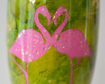 Titte-bo flamingomugg med bladguld! Flamingopresent, tropiskt mugg, kaffemugg, rosa flamingos, flera storlekar tillgängliga