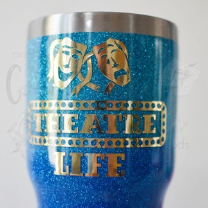 Theatre Life Comedy and Tragedy ombre glitter stainless steel insulated tumbler, drama, *Available in multiple sizes