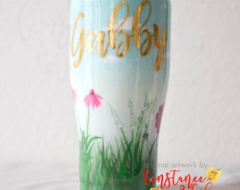 Hand Painted Floral Wild Flower Tumbler, Floral Tumbler, No Glitter Tumbler, One of A Kind Tumbler, One of a Kind Gift,