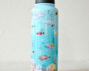 READY to SHIP! SCUBA Diving Inspired Tropical Reef 40oz Stainless Steel Flip top Sports bottle!