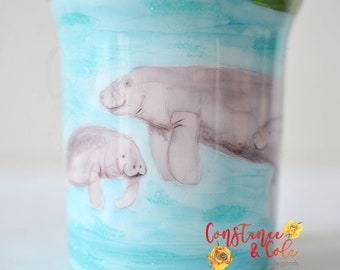 Hand Painted One of a Kind Manatee, Sea Cow, Dugong Tumbler, Created just for you, your interests and tastes! Hand Painted, Custom Tumbler