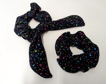 Starry scrunchie, reused fabric, hair accessory, hair bow