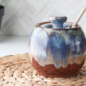 Azucarero Miel Recipiente de cerámica marrón y azul