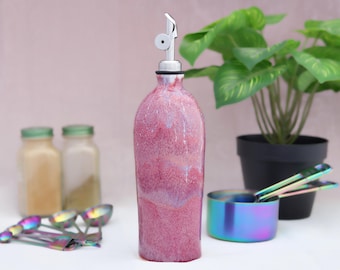 Pink and Purple Olive Oil Dispenser: Handmade Ceramic Cruet