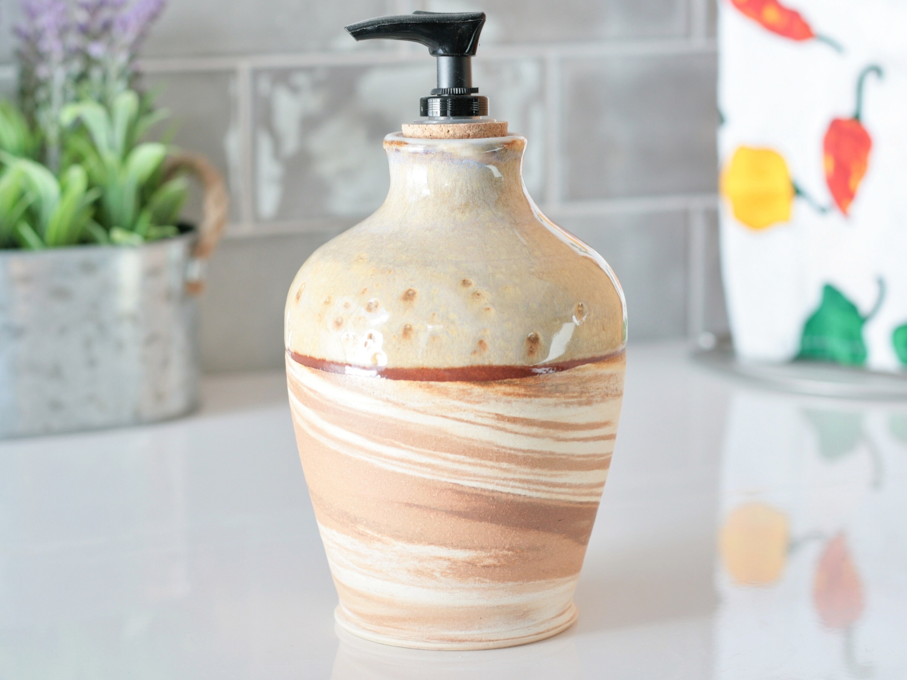 Handmade Ceramic Pottery Soap Dispenser with Swirled Agateware Etsy