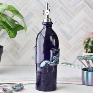 Blue with Blue and Purple Snake Oil Olive Oil Dispenser Olive Oil Bottle Vinegar Bottle Oil Cruet Vinegar Cruet