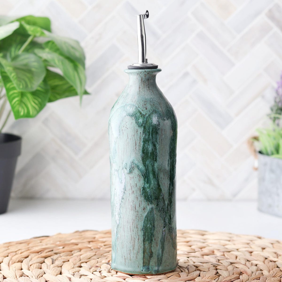 Green Olive Oil Dispenser Olive Oil Bottle Vinegar Bottle Oil Cruet Vinegar Cruet - Etsy
