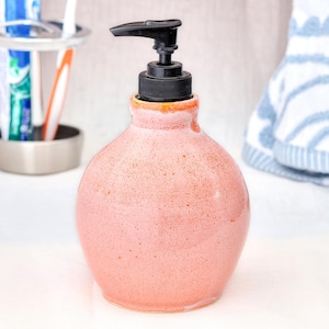 Handmade Ceramic Soap Dispenser | Orange  / Creamsicle Color Glaze| Rustic Stoneware Pottery Lotion Pump