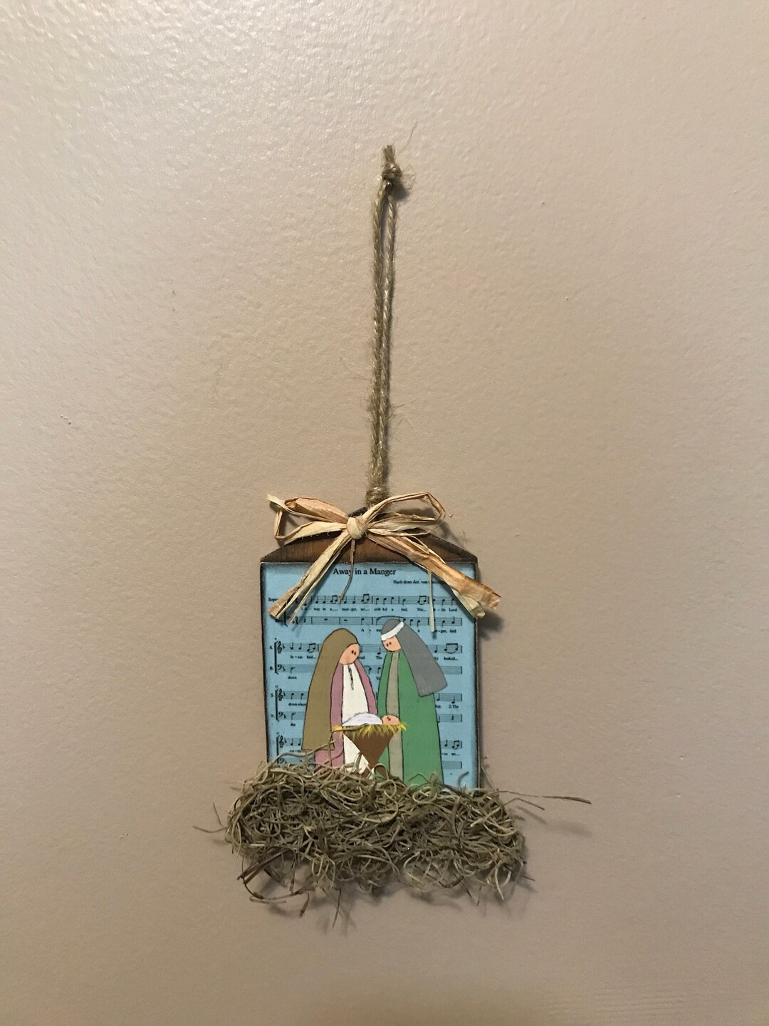 Wooden Nativity Ornament blue Background - Etsy